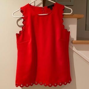 JCrew Red Scalloped Cutout Top